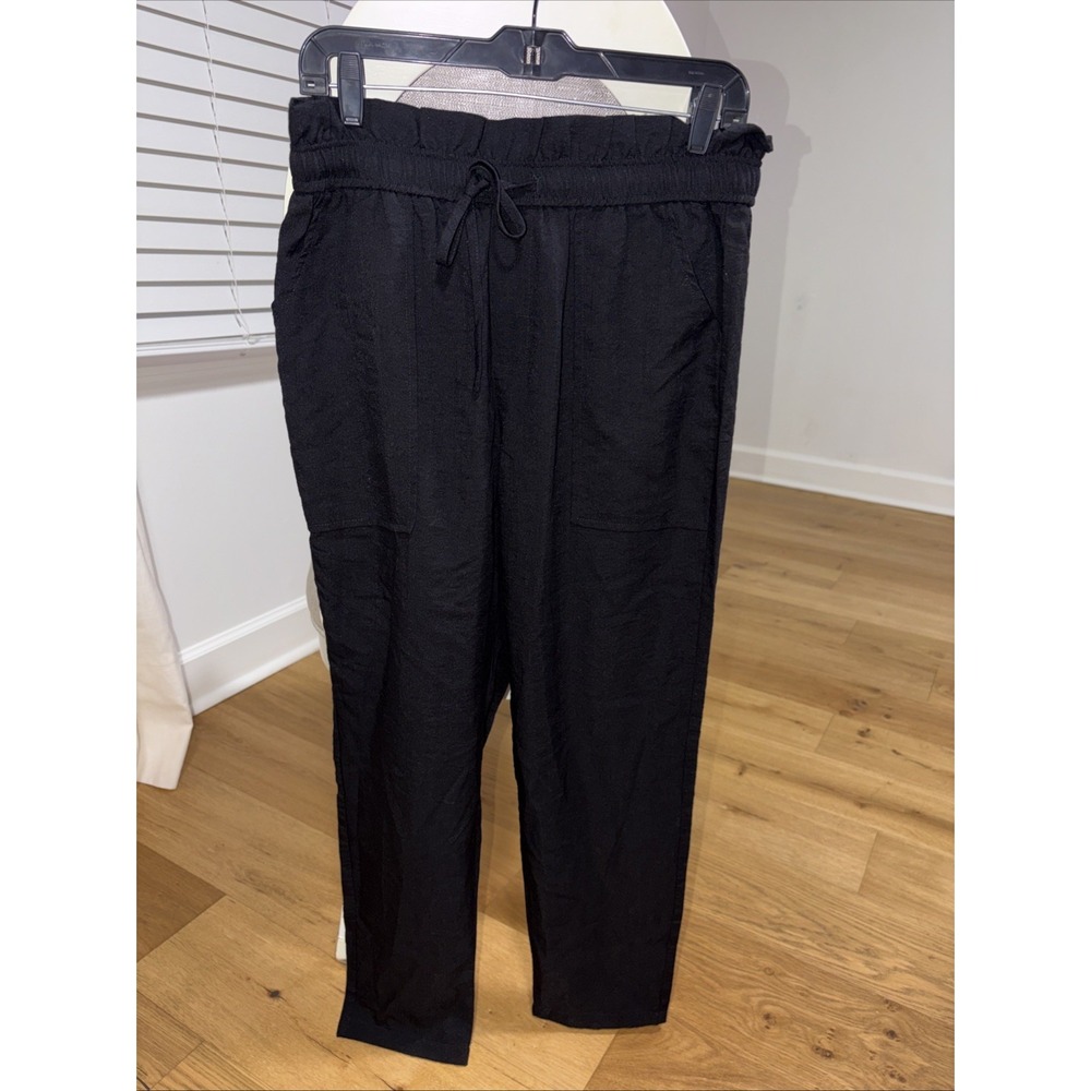 Women's Design in Italy Luxury Pants Size 4 Black High Waist Elastic Pockets